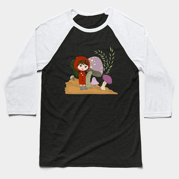 mushroom garden Baseball T-Shirt by Beni-Shoga-Ink